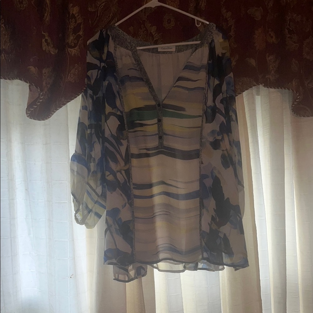 Calvin Klein Blue and White Blouse